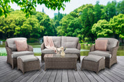 Harriet Four Seat Sofa Set with Footstools in Fine Grey wicker in Pale Grey Cushions