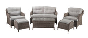 Harriet Four Seat Sofa Set with Footstools in Fine Grey wicker in Pale Grey Cushions