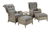 Five Piece Reclining lounge set in Fine Creamy Meghan Grey wicker with Pale Grey Cushion