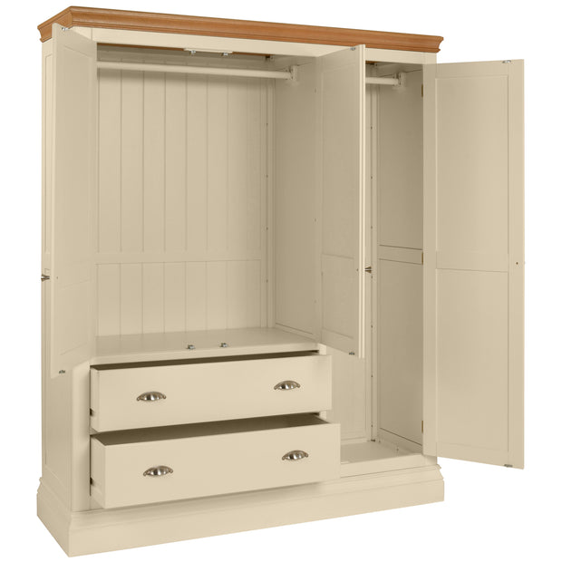 Lundy Pine Painted Triple Wardrobe with 2 Drawers