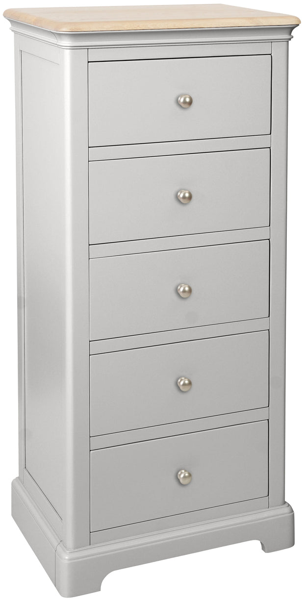 Lydford Moon Grey 5 Drawer Wellington Bedside Cabinet