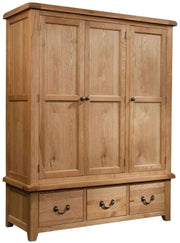 Somerset Oak Triple Wardrobe With 3 Drawers