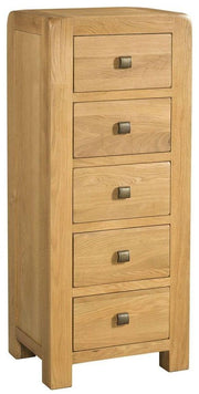 Avon Oak 5 Drawer Tall Chest Of Drawers