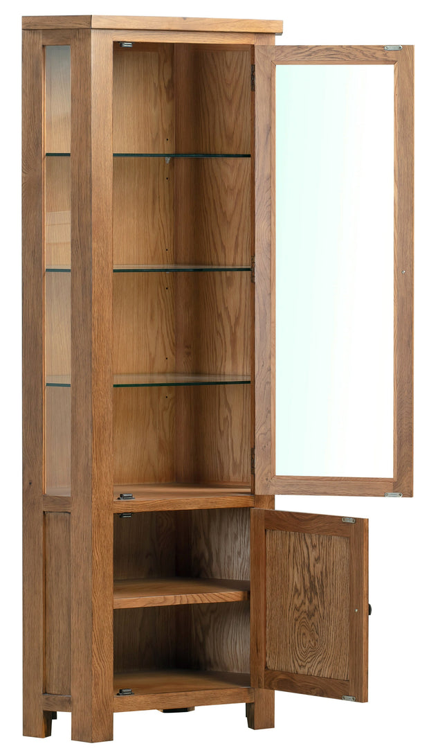 Dorset Rustic Oak Glazed Corner Display Cabinet