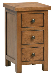 Dorset Rustic Oak Narrow 3 Drawer Bedside Table