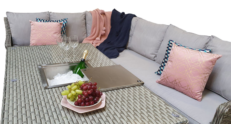 Edwina Corner Dining with Lift Table & Ice Bucket in 3 wicker Special Grey Weave