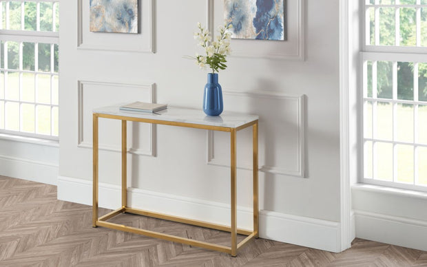 Scala Gold White Marble Top Console Table