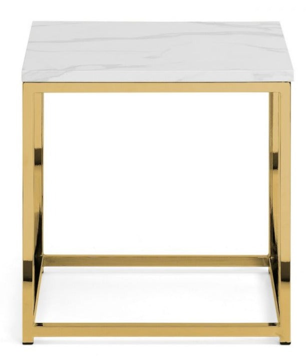 Scala Gold White Marble Top Lamp Table