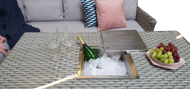 Edwina Corner Dining with Lift Table & Ice Bucket in 3 wicker Special Grey Weave