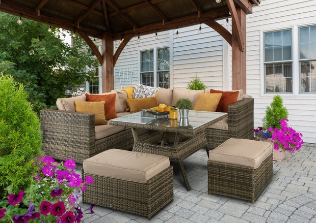 Georgia Corner Sofa With Dining Table - Mixed Brown