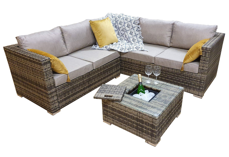 Georgia Corner Sofa Set with Ice Bucket - Brown