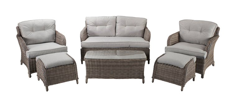 Harriet Four Seat Sofa Set with Footstools in Fine Grey wicker in Pale Grey Cushions