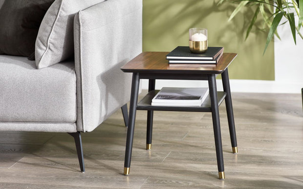 Findlay Lamp Table with Shelf - Walnut & Black