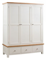 Dorset Painted Oak Triple Robe with 3 Drawers Ivory paint